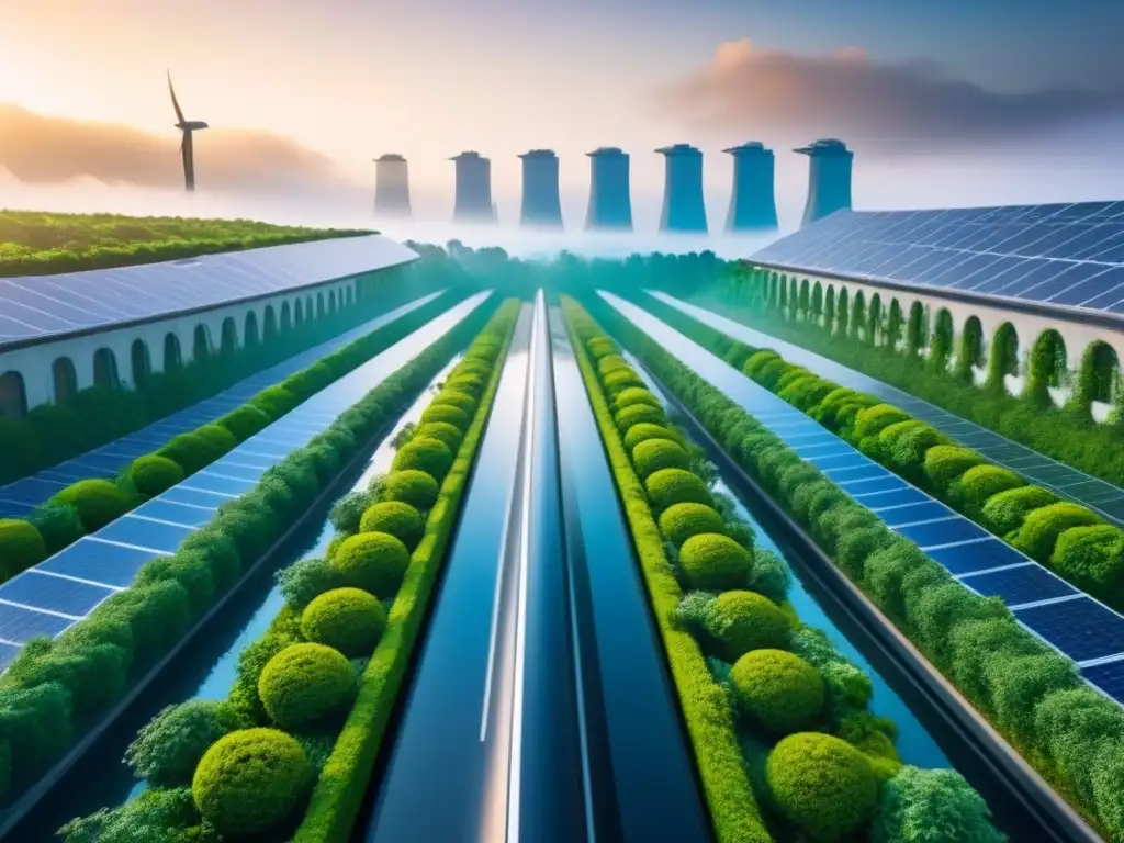 Metrópolis futurista: armonía entre naturaleza y tecnología sostenible Vista futurista de una ciudad con tecnología verde en desarrollo urbano