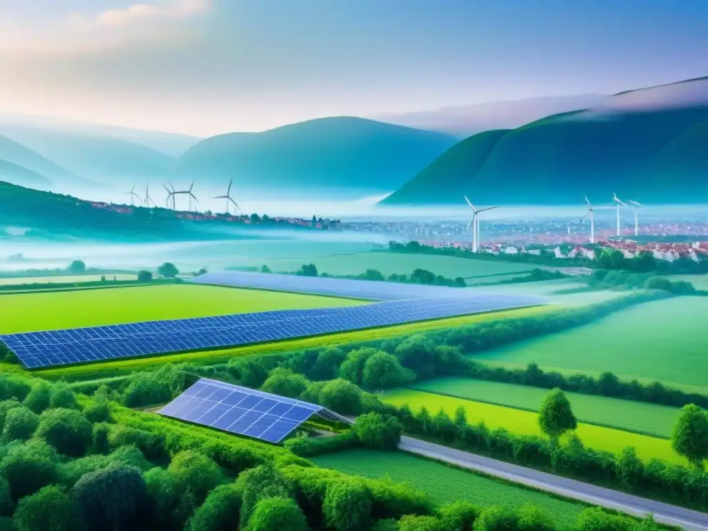 Metrópolis ecoamigable del futuro en Europa del Este Vista futurista de desarrollos ecológicos en Europa del Este con edificios verdes, paneles solares y vehículos eléctricos