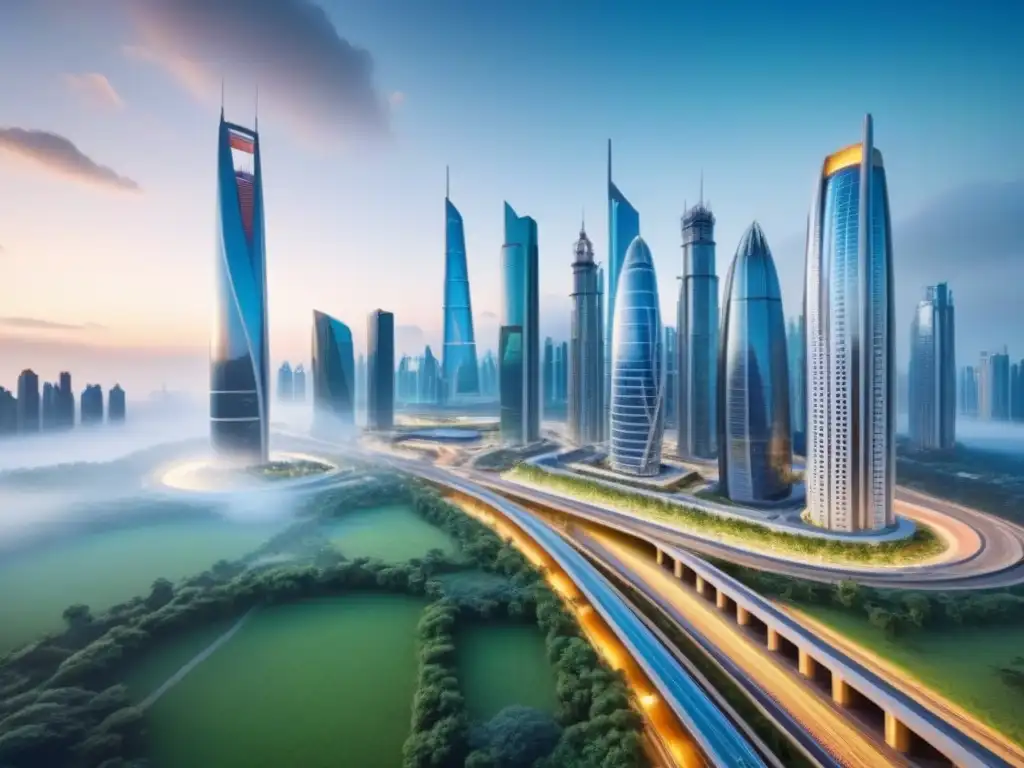 Mercado inmobiliario global del futuro: conexión de alta velocidad Vista futurista del mercado inmobiliario global Franja Ruta con diversidad cultural y arquitectónica