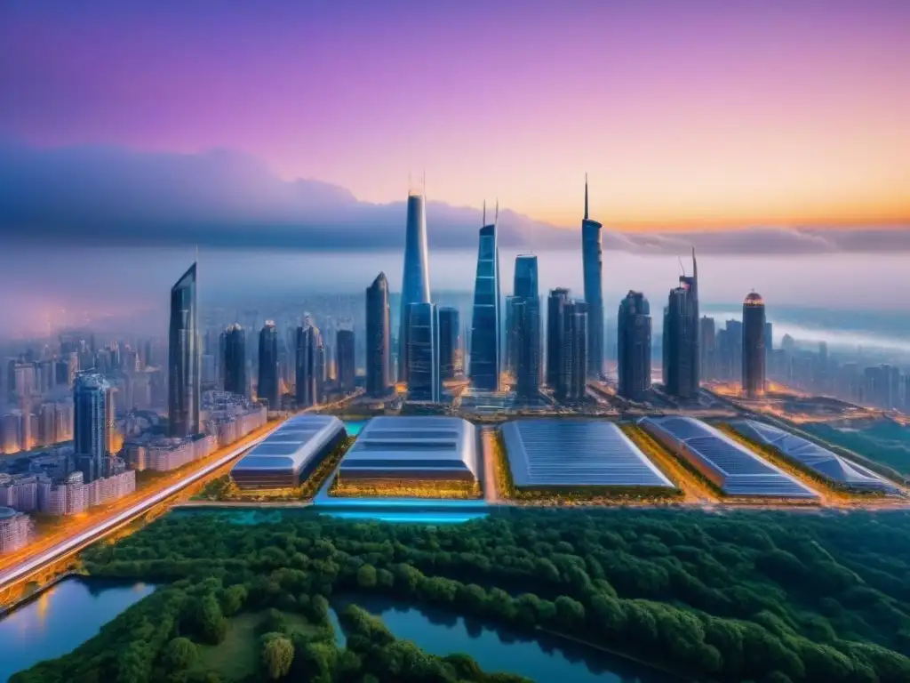 Innovación arquitectónica global: Futurista skyline en 8k Vista futurista de mercados inmobiliarios internacionales no convencionales con diseño arquitectónico innovador y tecnología avanzada