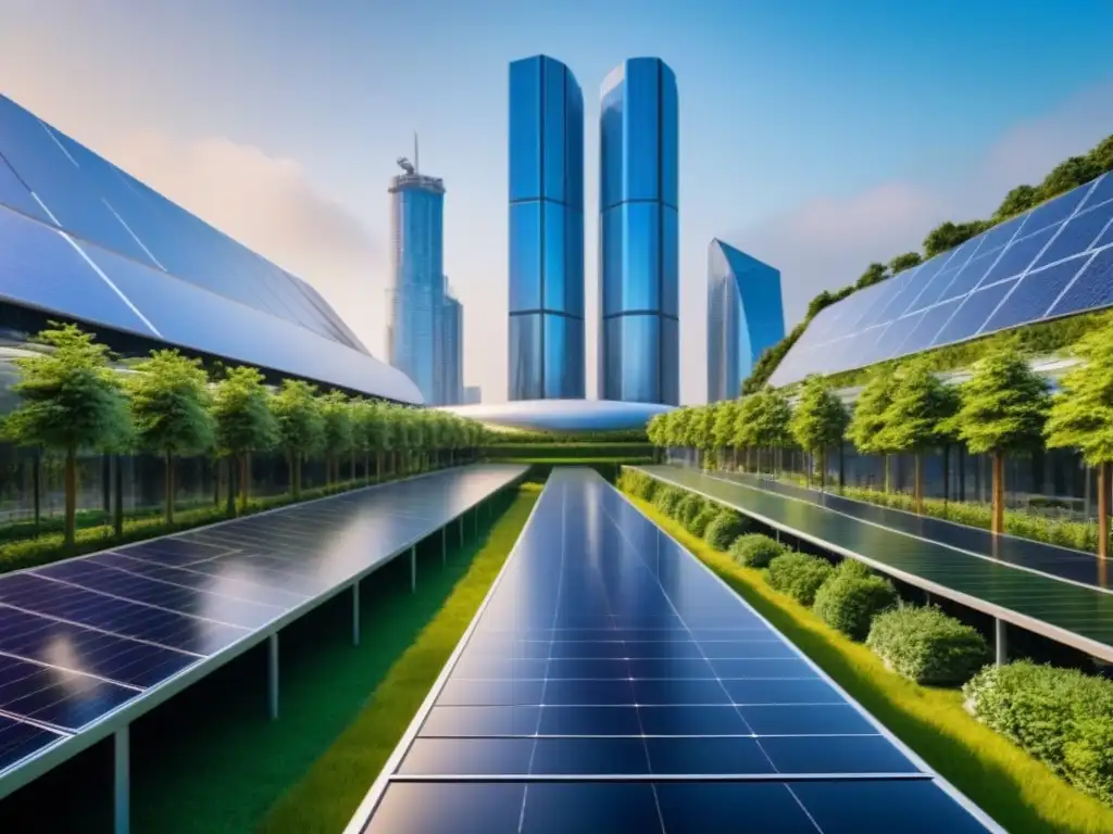 Rascacielos futurista: innovación, sostenibilidad y criptomonedas Vista futurista de rascacielos con diseño innovador y criptomonedas en construcción