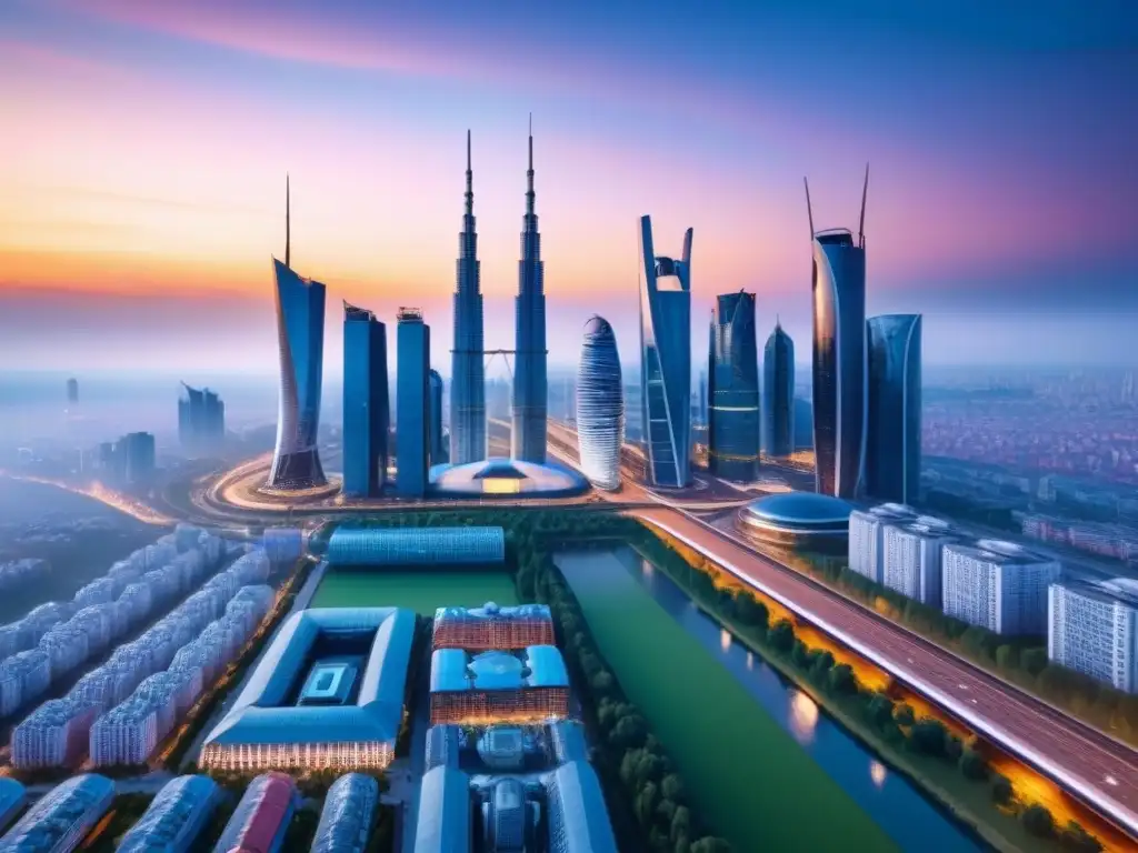 Horizonte futurista en Europa del Este: arquitectura moderna y sostenible Vista futurista y sostenible del mercado inmobiliario en Europa del Este