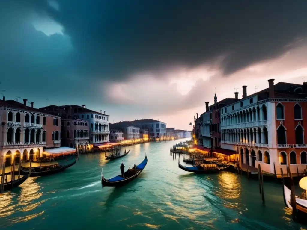 Venecia bajo tormenta: urgencia por el cambio climático Vista impactante de Venecia bajo nubes de tormenta, simbolizando la urgencia de la planificación cambio climático estrategias Venecia