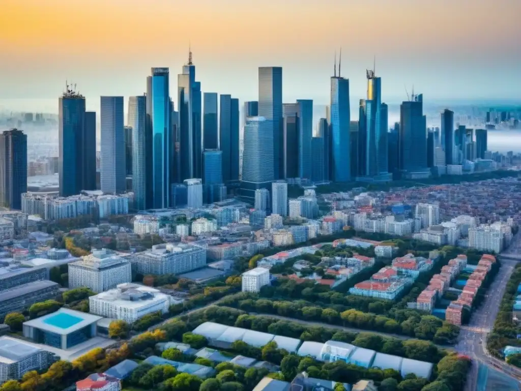Espléndido skyline urbano: símbolo de prosperidad inmobiliaria Vista impresionante de la ciudad llena de rascacielos modernos, simbolizando rentabilidad en REITs vs opciones inversión