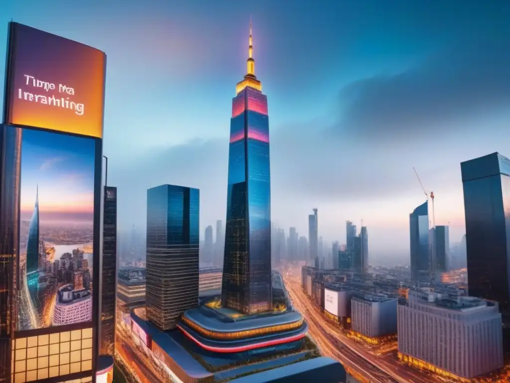 Rascacielos moderno y vibrante en ciudad internacional Una vista impresionante de un moderno rascacielos en una ciudad internacional vibrante, reflejando Estrategias de marketing inmobiliario internacional
