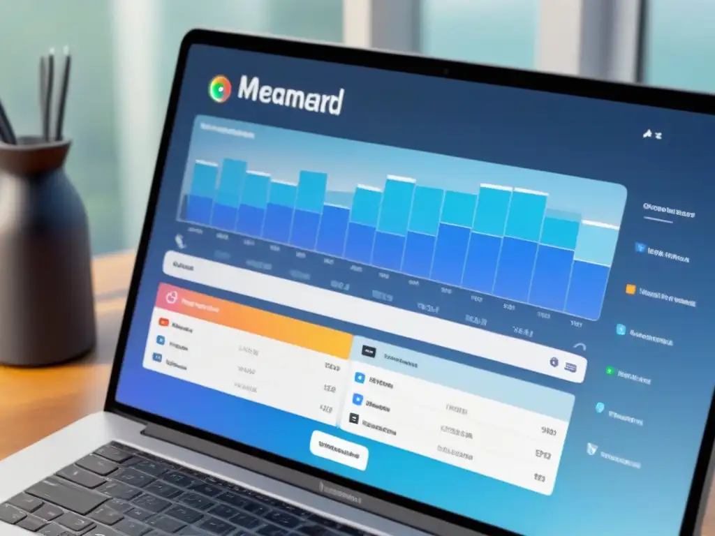 Tablero de gestión de redes sociales: moderno y eficiente Una vista moderna y eficiente de un panel de gestión de redes sociales para promoción de propiedades vacacionales