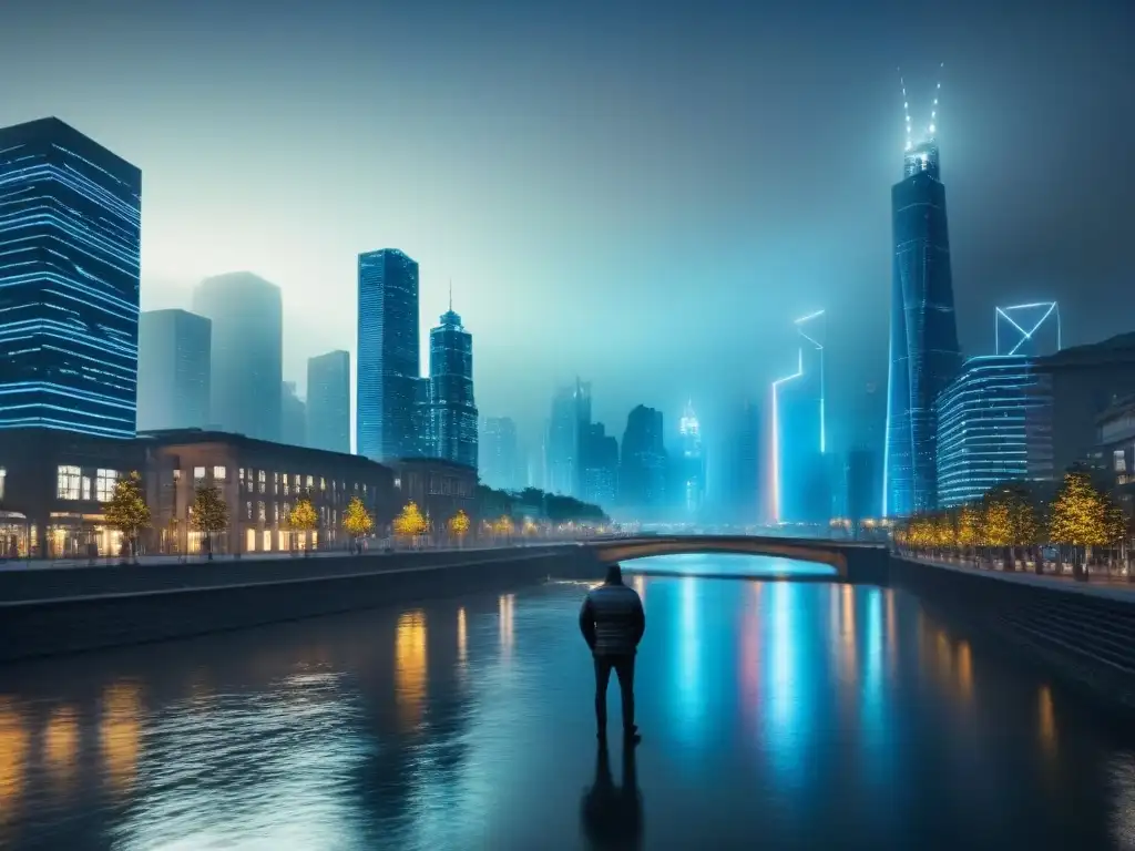 Metrópolis futurista en 8k: innovación urbana nocturna Vista nocturna futurista de una ciudad con rascacielos iluminados y diseño innovador