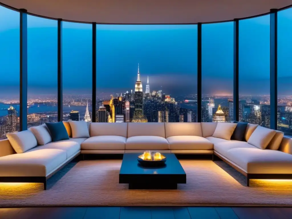 Penthouse de lujo con vista a la ciudad nocturna Vista nocturna de un lujoso ático en un barrio exclusivo para inversores de alta gama