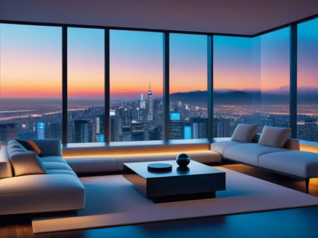 Interior de casa inteligente futurista en 8k con tecnología avanzada y diseño elegante Vista panorámica de una casa inteligente futurista con las últimas tendencias en Smart Homes