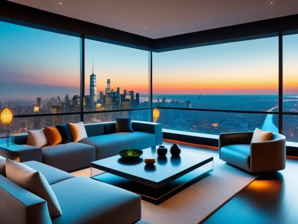 Penthouse ultramoderno con tecnología de vanguardia y diseño elegante Vista panorámica de ciudad en ático lujoso con tecnología vanguardia para inversores en propiedades de lujo
