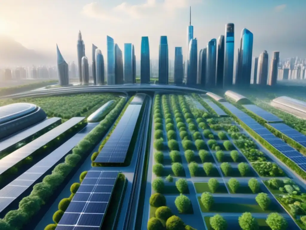 Metrópolis futurista: innovación urbana y sostenibilidad en 8k Vista panorámica de una ciudad futurista con inversiones inmobiliarias internacionales tendencias