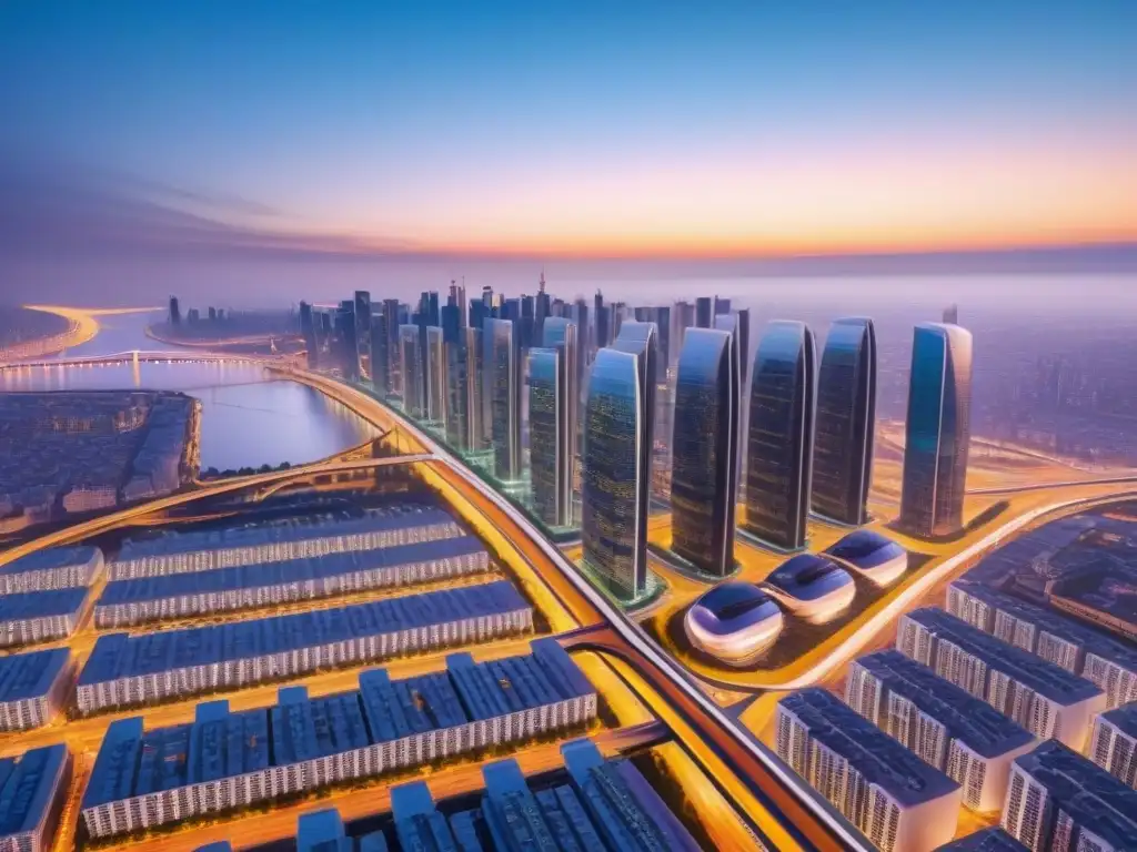 Metrópolis futurista: gestión de propiedades transfronterizas Vista panorámica de una ciudad futurista con gestión propiedades transfronterizas automatización