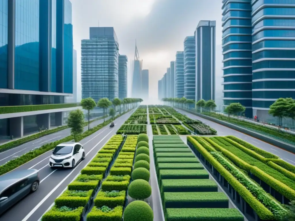 Futurista ciudad sostenible: 8k detalle verde y tecnológico Vista panorámica de una ciudad futurista sostenible con inversiones sostenibles en el mercado inmobiliario internacional