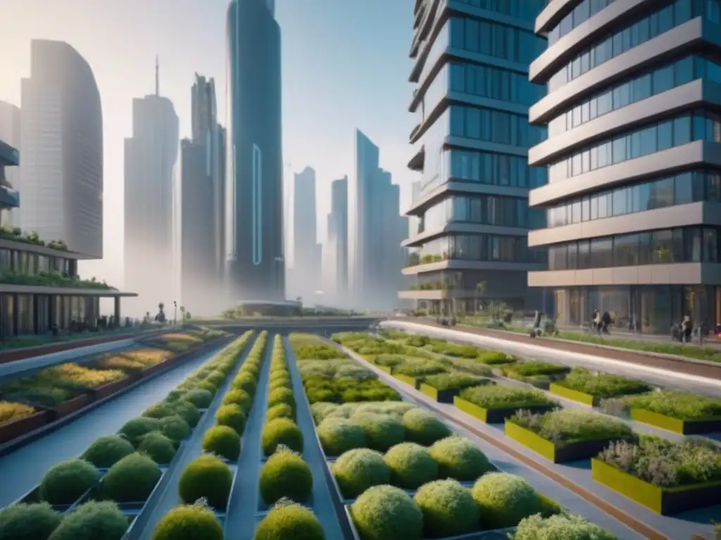 Visión futurista: viviendas asequibles y sostenibles en una ciudad moderna Vista panorámica de ciudad futurista con viviendas asequibles integradas