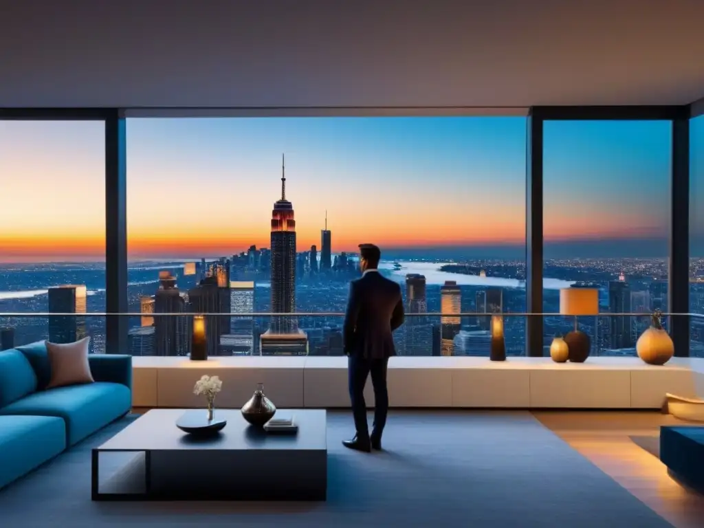 Apartamento de lujo con vista panorámica en ciudad vibrante Vista panorámica de ciudad desde lujoso apartamento moderno, impacto inflación precios propiedades internacionales