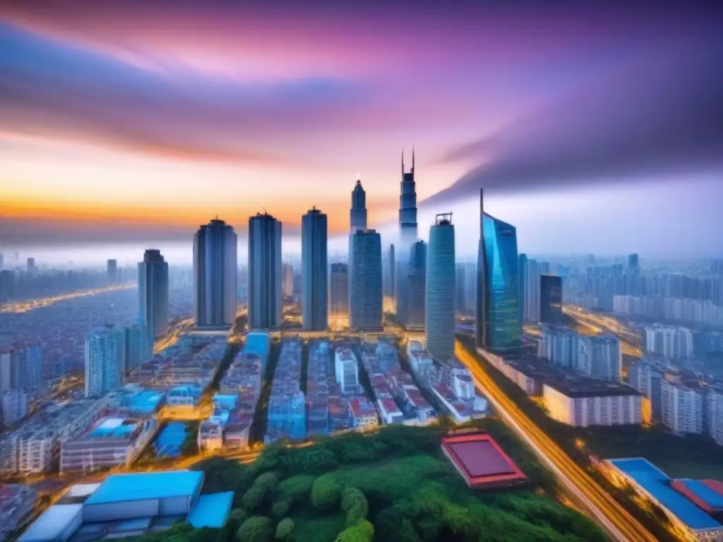 Horizonte urbano global: diversidad y crecimiento inmobiliario en Asia, África y América Latina Vista panorámica de ciudades modernas de Asia, África y América Latina, reflejando diversidad y crecimiento en el mercado inmobiliario