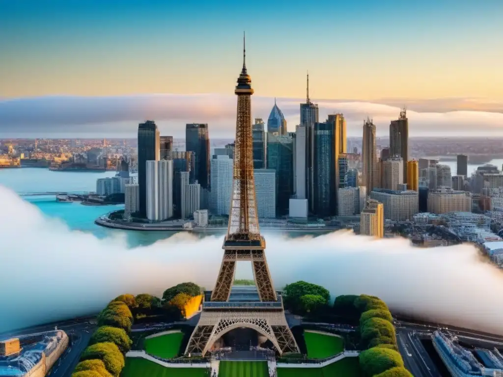 Inversión global en bienes raíces: Skyline icónico en 8k Vista panorámica de emblemáticos monumentos internacionales en skyline, simbolizando estrategias diversificación mercado inmobiliario internacional