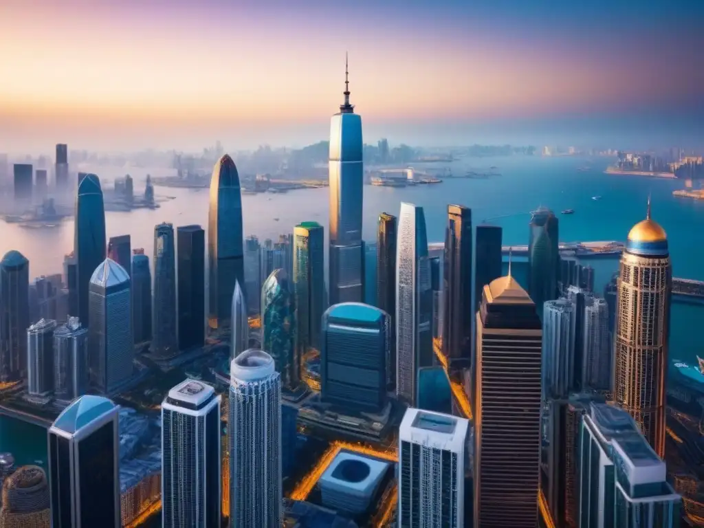 Skyline de ciudades globales: diversifica tu inversión inmobiliaria Vista panorámica de icónicos rascacielos de ciudades globales, simbolizando invertir en mercado inmobiliario internacional