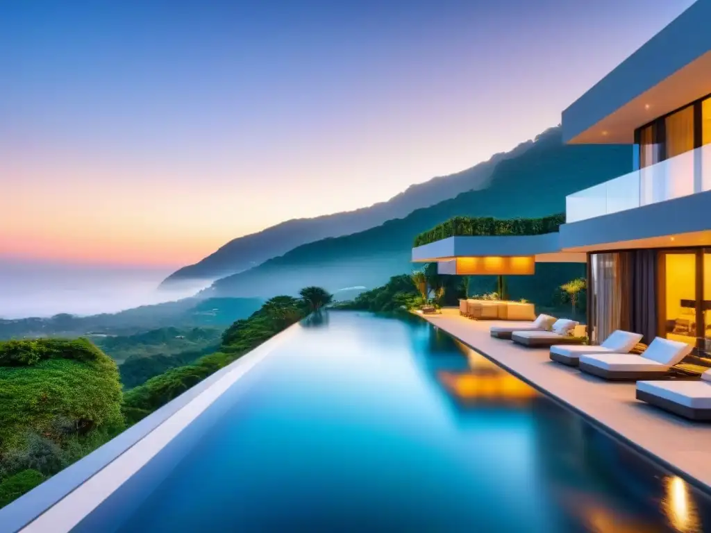 Mansión de lujo: diseño moderno y sofisticado con vistas panorámicas Vista panorámica de una lujosa mansión moderna con diseño arquitectónico elegante y piscina infinita, ideal para inversión inmobiliaria de lujo