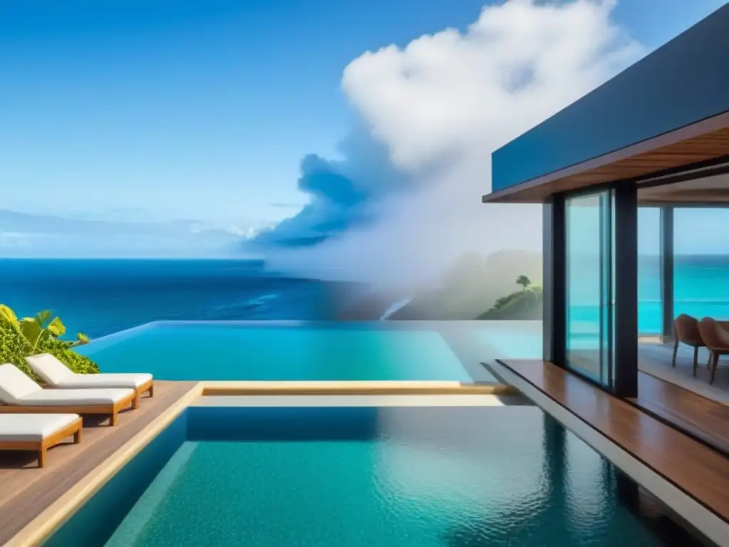 Casa de lujo frente al mar en Norteamérica Vista panorámica de una lujosa propiedad frente al mar en Norteamérica, ideal para comprar segunda residencia