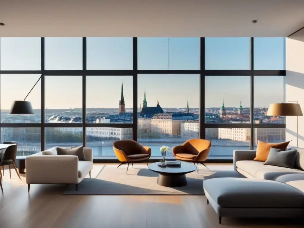Lujo urbano en Estocolmo: Apartamento moderno con vista panorámica Vista panorámica de un lujoso apartamento en Estocolmo, ideal para invertir en mercado inmobiliario Estocolmo