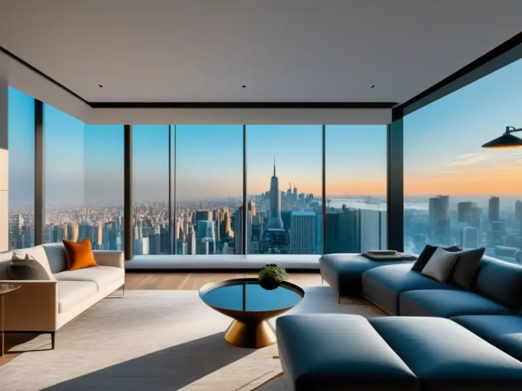 Penthouse de lujo con piscina privada y vistas panorámicas Vista panorámica de un lujoso ático con piscina privada y muebles modernos