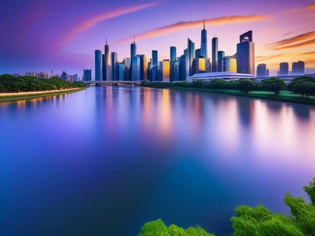 Inversión inmobiliaria: horizonte urbano al atardecer Vista panorámica majestuosa de una ciudad bulliciosa al atardecer, reflejando prosperidad y oportunidad para inversores extranjeros en bienes raíces