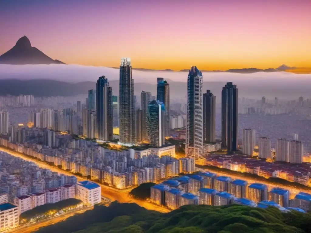 Horizonte urbano latinoamericano: mercado inmobiliario en ascenso Vista panorámica de una metrópolis latinoamericana con beneficios fiscales para invertir en el mercado inmobiliario