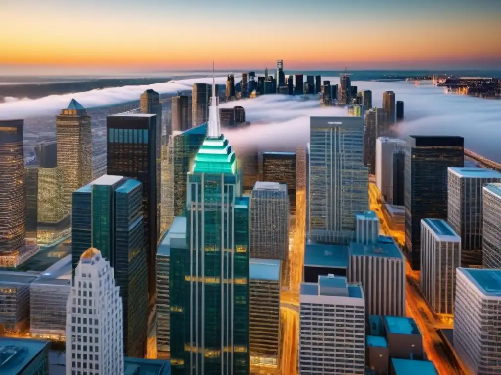Vibrante panorama urbano en Norteamérica: oportunidades de inversión Vista panorámica de una metrópolis moderna en Norteamérica, reflejando prosperidad y las mejores estrategias salida inversores inmobiliarios