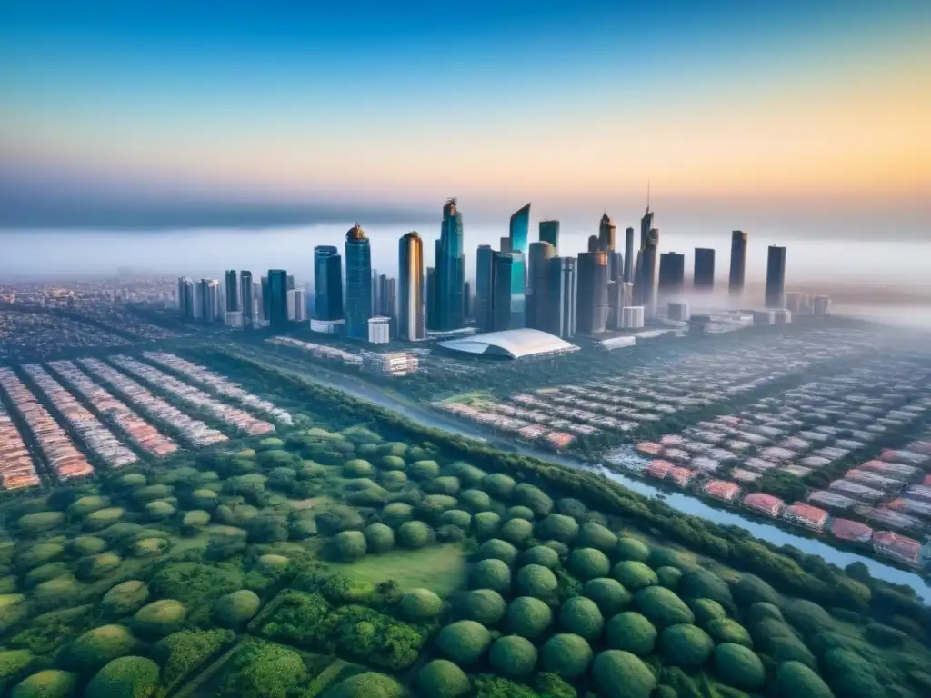Vista panorámica de una moderna ciudad africana en crecimiento, ideal para inversión inmobiliaria en África Subsahariana