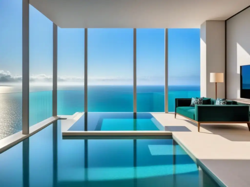 Suite de lujo con vista al mar y piscina infinita Vista panorámica de suite de lujo en resort de élite con piscina infinita y vista al océano