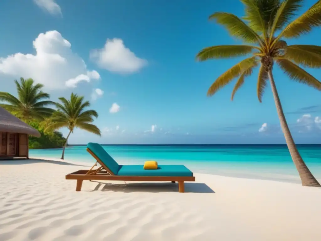 Paraíso caribeño: playa de arena blanca y villa de lujo frente al mar Vista paradisíaca de una playa del Caribe con villa moderna y palmeras