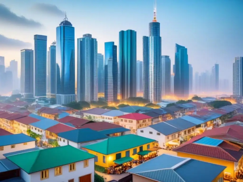 Metrópolis en crecimiento: modernidad y tradición en mercado emergente Vista urbana en mercado emergente con políticas de vivienda en mercados emergentes