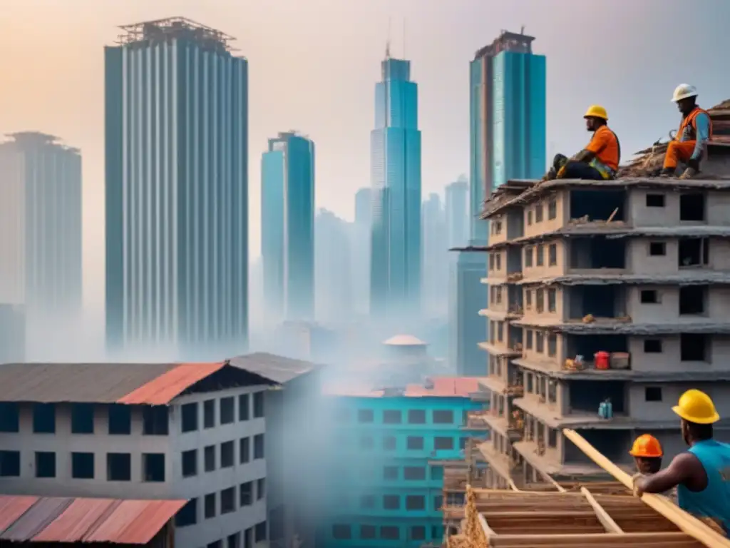 Vista urbana con mezcla de edificios modernos y tradicionales en una economía emergente, reflejando reformas vivienda economías desarrollo