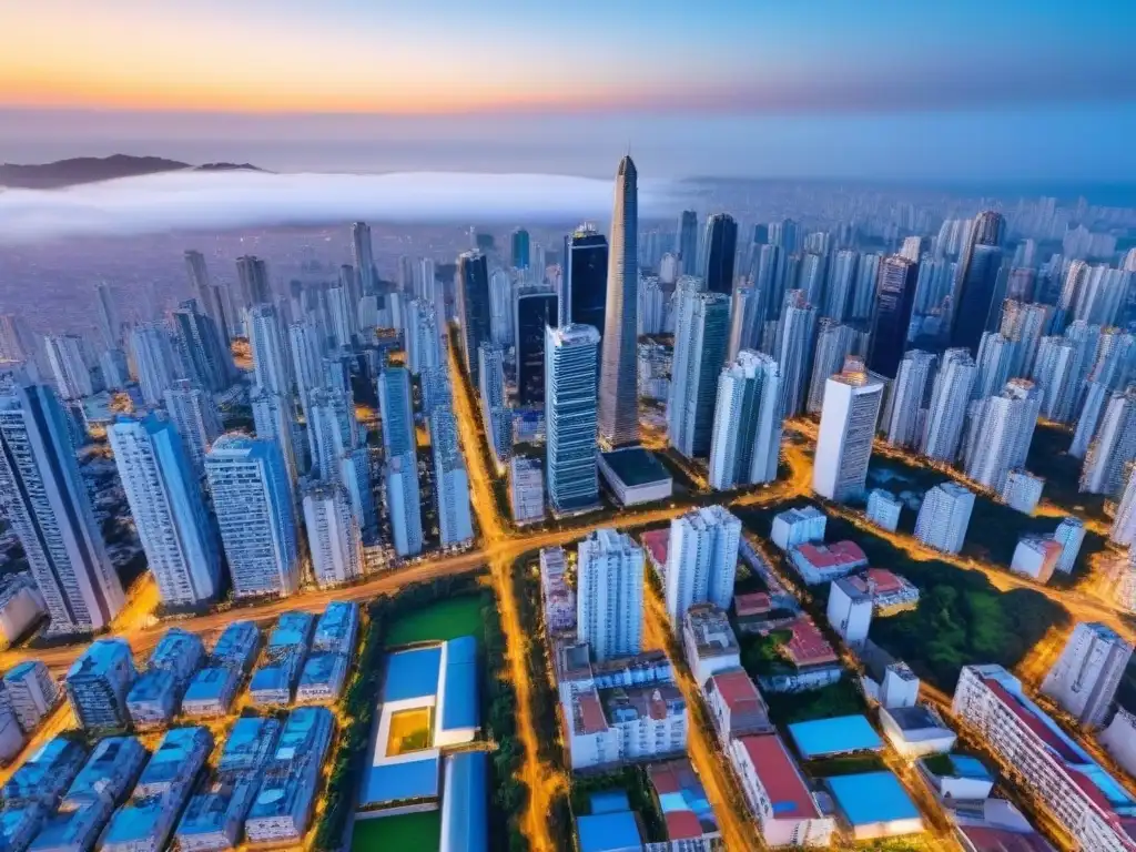 Skyline vibrante: real estate en Latinoamérica Vista aérea vibrante de una ciudad en América Latina, reflejando la energía y crecimiento del mercado de inversión inmobiliaria en la región