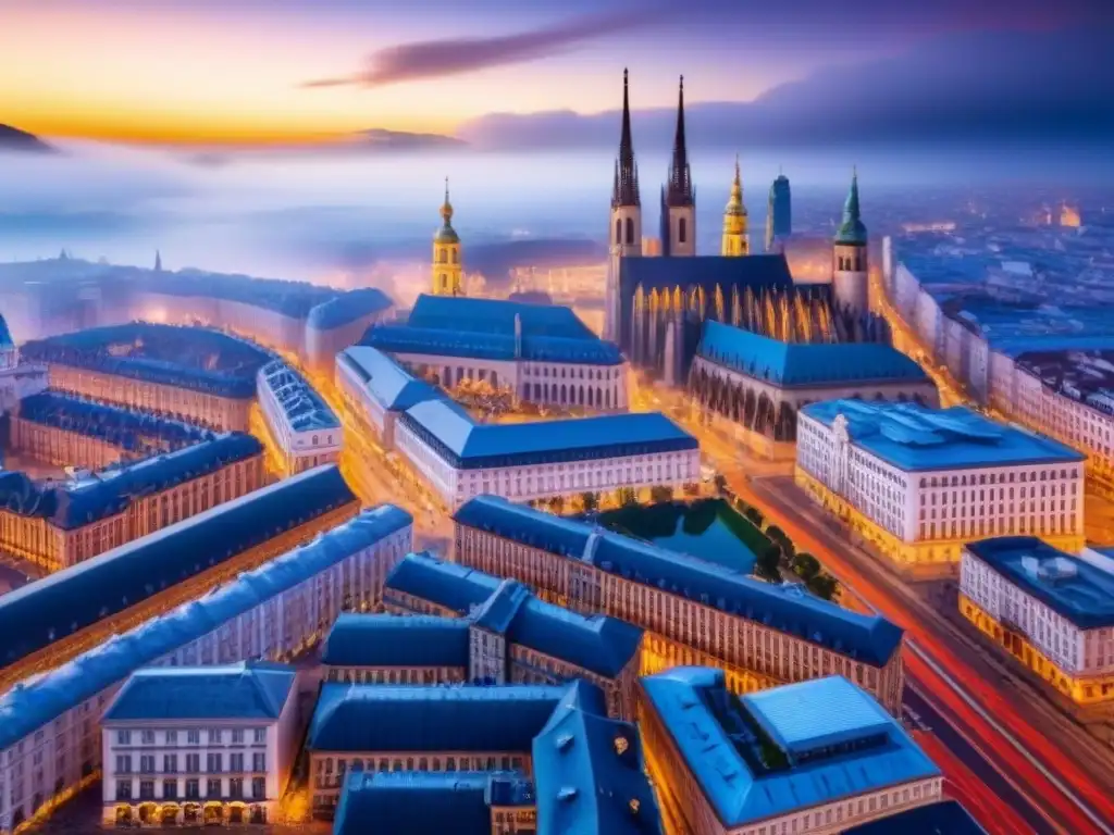 Metrópolis dinámica en Europa del Este: progreso y arquitectura Vista vibrante de Europa del Este, con rascacielos modernos y bulliciosas calles llenas de vida