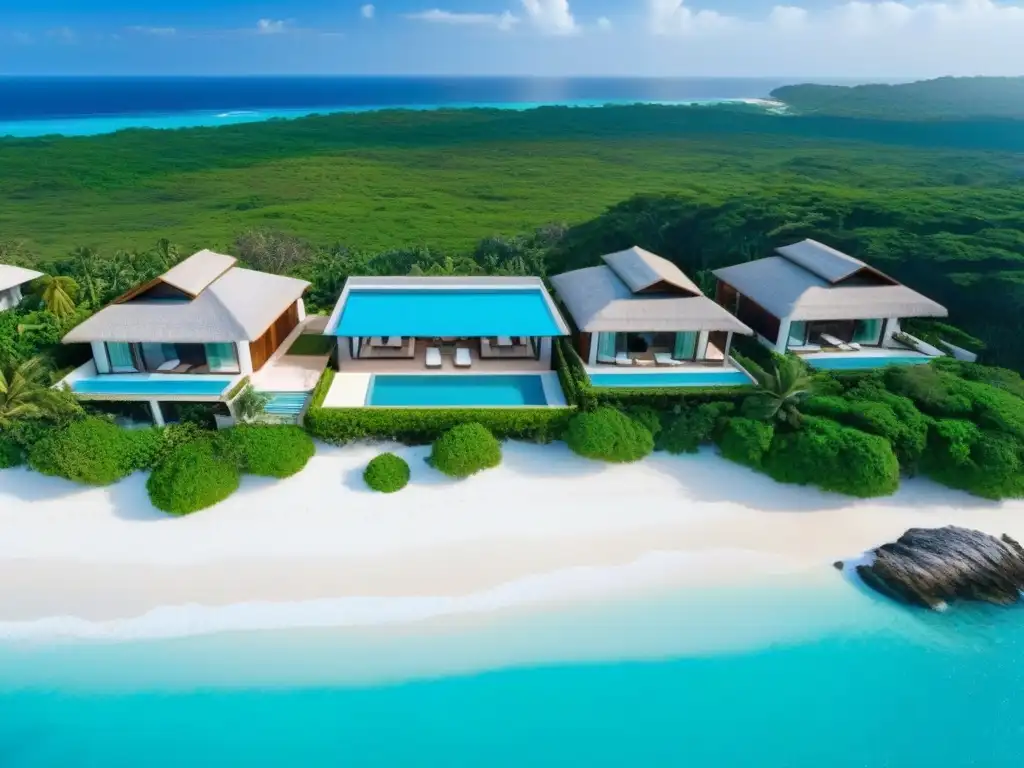 Costa de ensueño: villas de lujo en paisaje costero exclusivo Vistas aéreas de lujosas villas vacacionales en ubicaciones privilegiadas