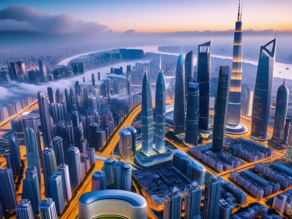 Futuras metrópolis: Europa, Asia y América en detalle Vistas futuristas de ciudades en Europa, Asia y América, resaltando características únicas para inversiones inmobiliarias internacionales mercado