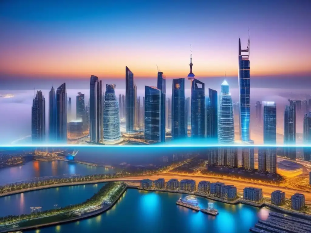 Portafolio inmobiliario global detallado en interfaz futurista Una visualización detallada de un portafolio inmobiliario global diversificado en una interfaz digital futurista