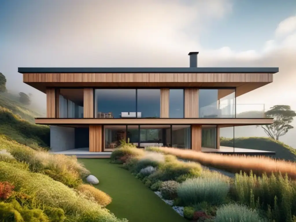 Casa ecológica: diseño moderno y sostenible con materiales naturales Vivienda ecológica con materiales naturales internacionales en diseño contemporáneo
