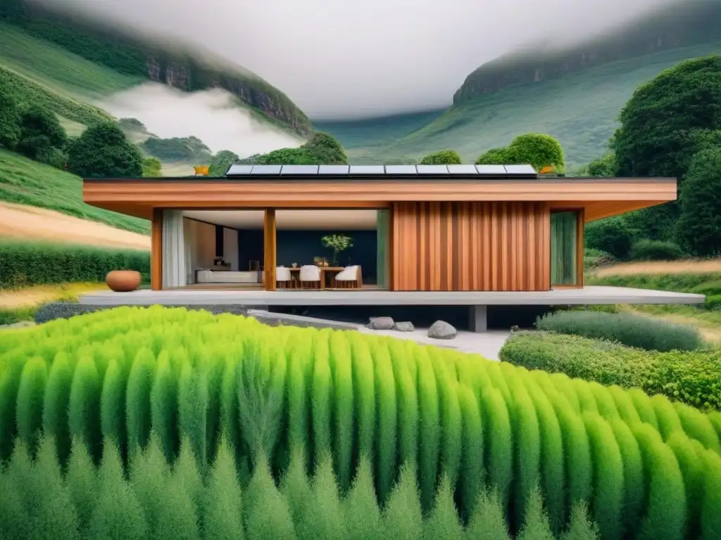 Casa ecológica moderna en armonía con la naturaleza Vivienda ecológica con materiales naturales en entorno armonioso