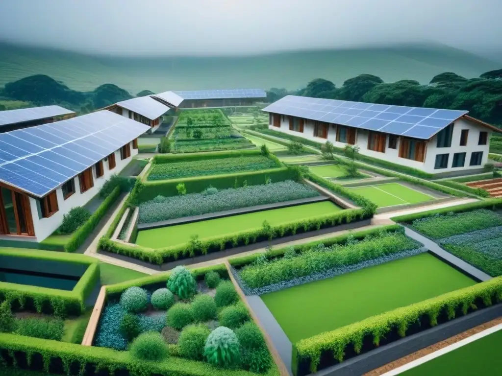 Complejo sustentable en mercado emergente: diseño moderno y eco-friendly Viviendas autosuficientes en mercados emergentes: Complejo habitacional sostenible con diseño moderno, paneles solares y jardines verdes en la azotea