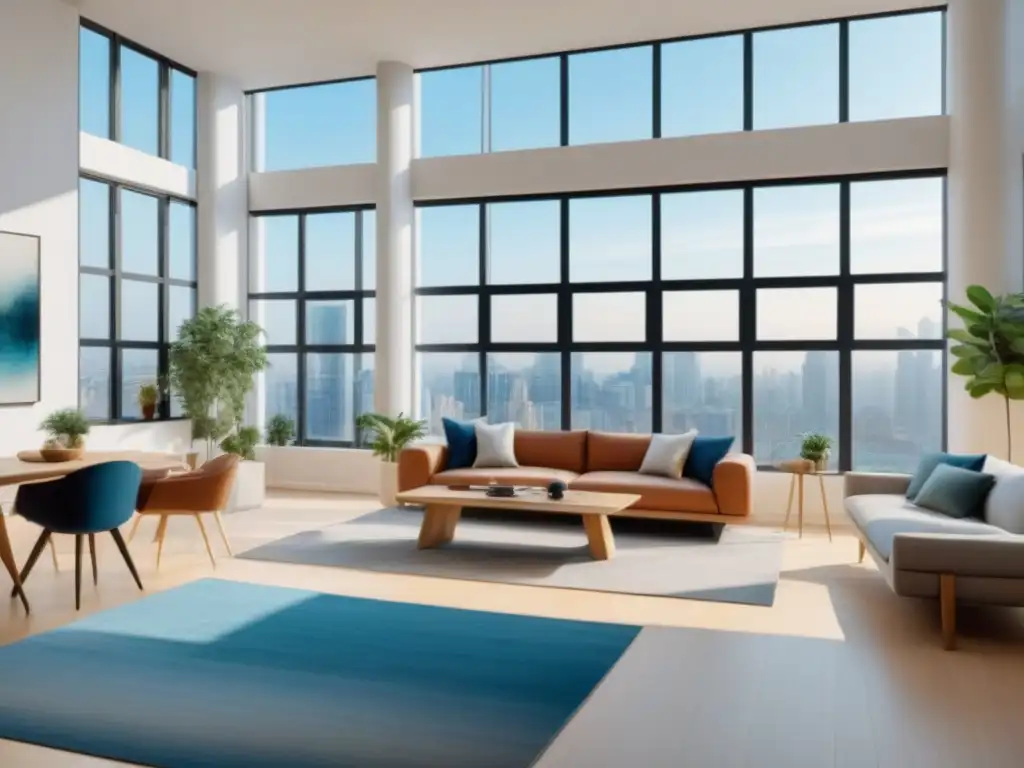 Inversores globales en espacio coliving moderno - Imagen 8k detallada Viviendas colaborativas mercado inmobiliario: Espacio moderno y vibrante con inversores globales discutiendo en un ambiente acogedor y minimalista