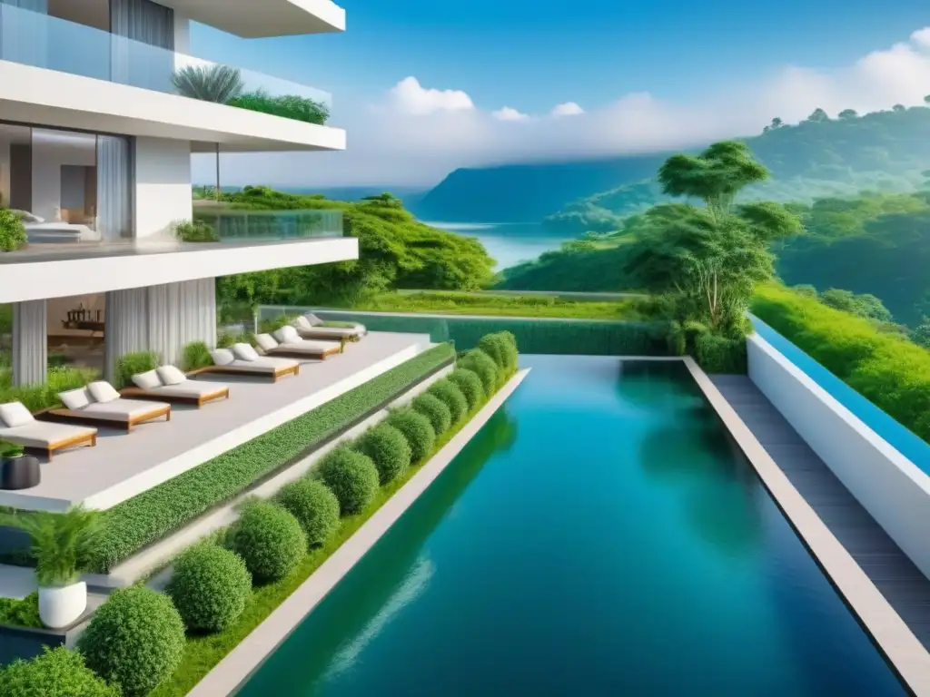 Residencial de lujo y sostenible en armonía con la naturaleza Viviendas de lujo sostenible con arquitectura ecoamigable y elegante en armonía con la naturaleza