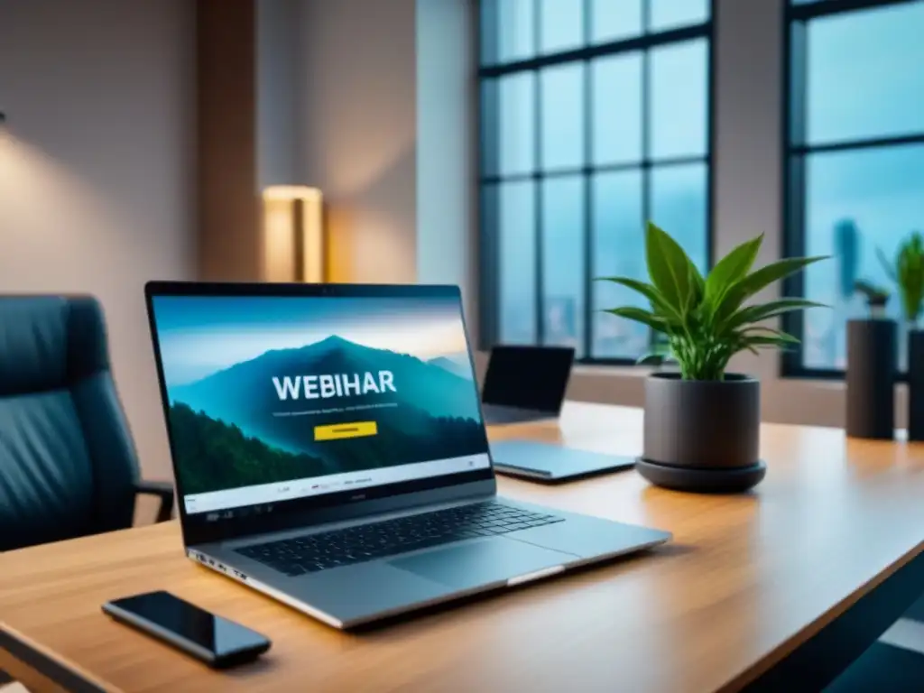 Webinar de marketing inmobiliario: imagen 8k de lujo Webinar de propiedades internacionales en elegante configuración de oficina moderna